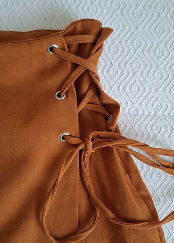 Kahverengi Süet Kemerli Midi şortlu Etek - Görsel 3