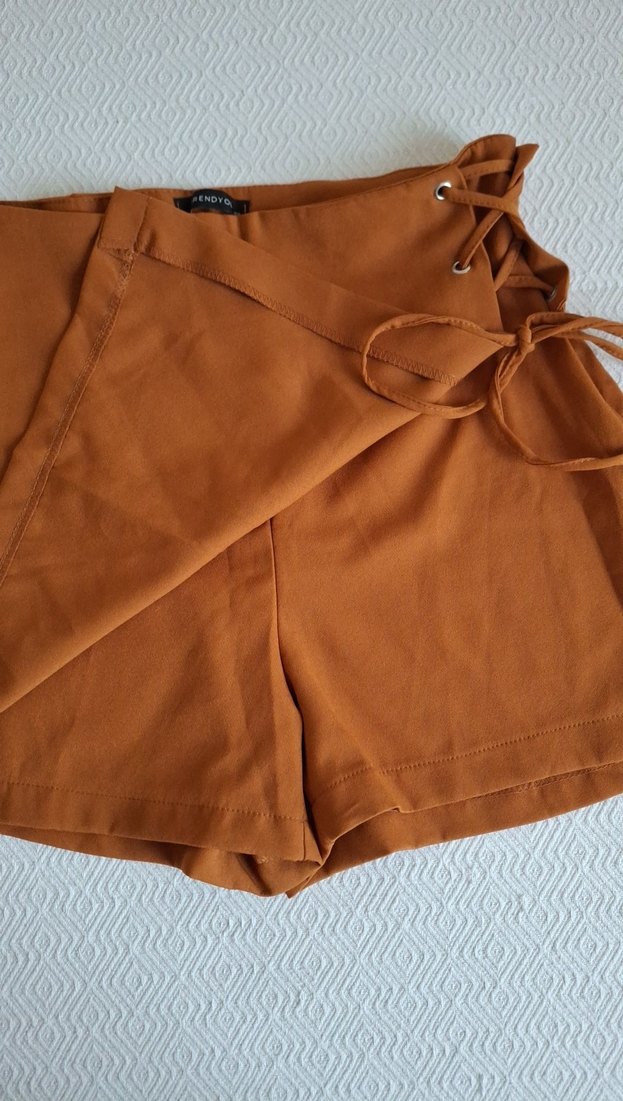Kahverengi Süet Kemerli Midi  şortlu Etek - Görsel 4