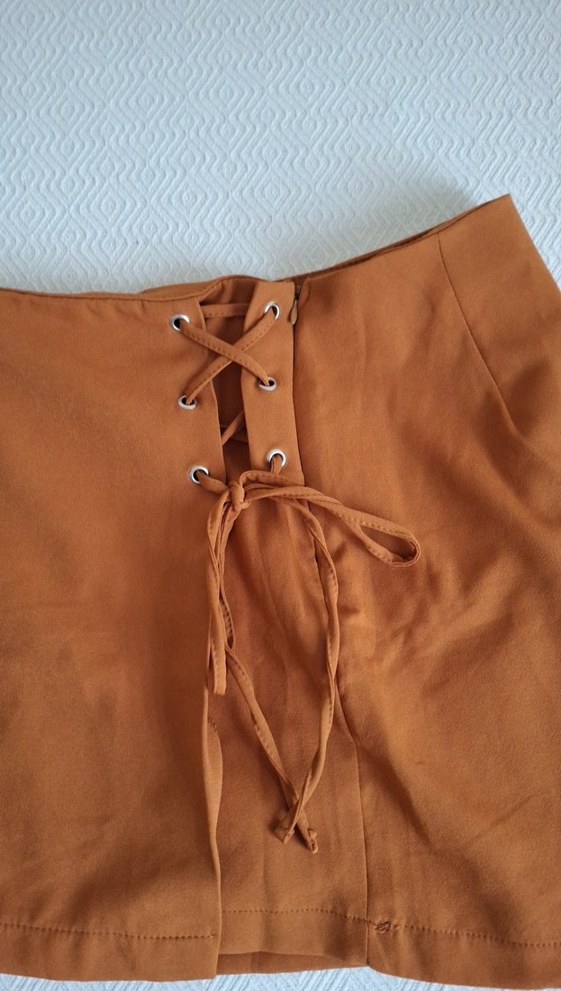 Kahverengi Süet Kemerli Midi  şortlu Etek - Görsel 5