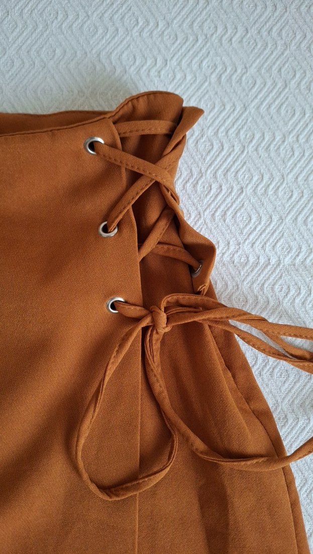 Kahverengi Süet Kemerli Midi  şortlu Etek - Görsel 3