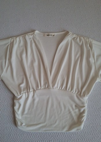 Beyaz Drapeli Straplez Uzun Kollu Kadın Bluz - Görsel 3