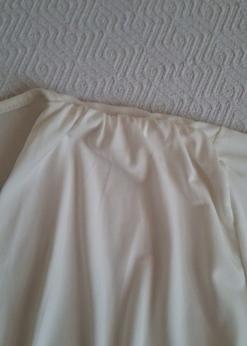 Beyaz Drapeli Straplez Uzun Kollu Kadın Bluz - Görsel 4