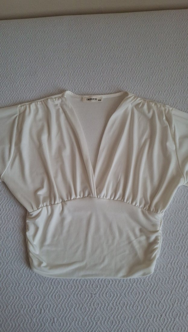 Beyaz Drapeli Straplez Uzun Kollu Kadın Bluz - Görsel 3