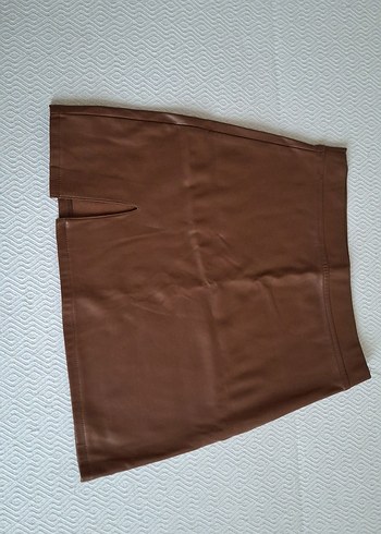 Kahverengi Deri Midi Etek - Ana görsel