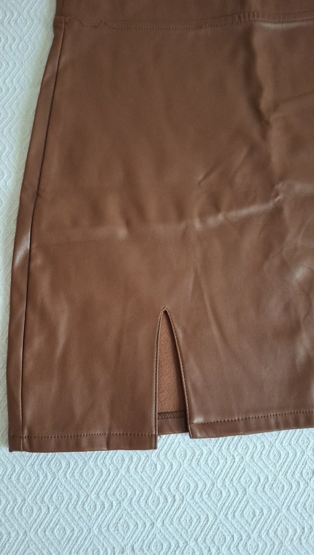 Kahverengi Deri Midi Etek - Görsel 2