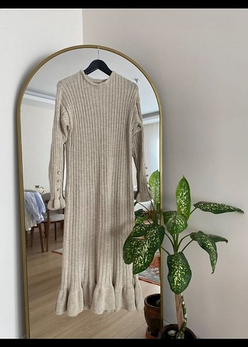 Beyaz Pilili Uzun Triko Elbise - Görsel 2