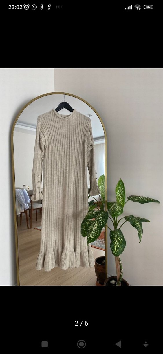 Beyaz Pilili Uzun Triko Elbise - Görsel 2