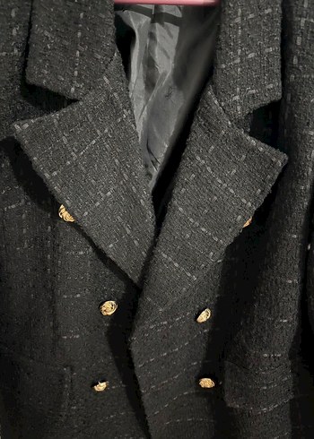 Zara Düğmeli Siyah Midi Kadın Blazer Ceket - Görsel 2