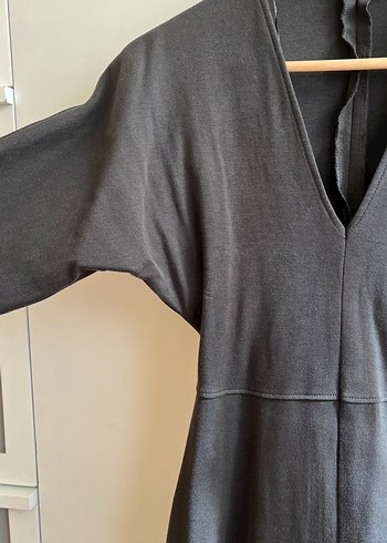 Gri V Yakalı Uzun  Elbise - Görsel 4