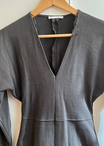 Gri V Yakalı Uzun  Elbise - Görsel 2