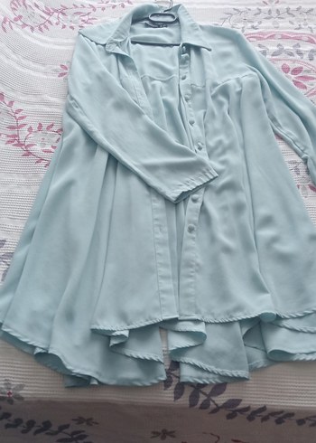 Mavi Uzun Kollu Düğmeli dökümlü - Görsel 3