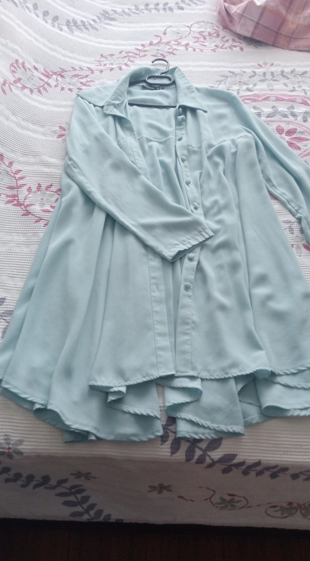 Mavi Uzun Kollu Düğmeli dökümlü - Görsel 3