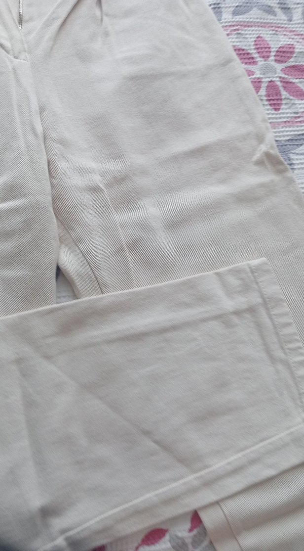 Kadın krem Pilili Pamuk Pantolon - Görsel 2