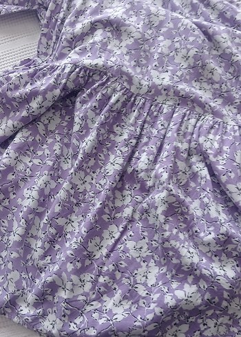 Uzun Lila Çiçekli Fırfırlı Bohem Elbise - Görsel 4