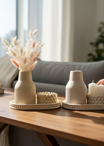Zara Home Beyaz Pastel Renkli Vazo Seti