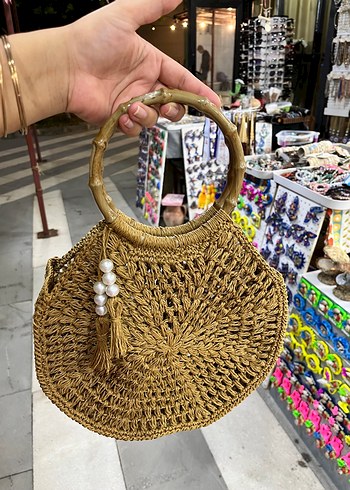 Zara Boncuk Detaylı Bej Örgü Bohem Çanta