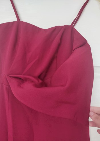 38 Beden bordo Renk Bordo V Yakalı Drapeli Midi Elbise
