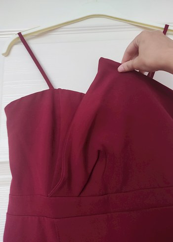 38 Beden Bordo V Yakalı Drapeli Midi Elbise
