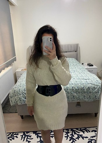 Krem Triko Boğazlı Midi Kadın Kazak - Görsel 2