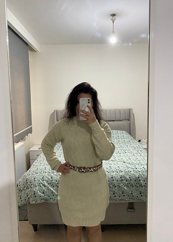 Krem Triko Boğazlı Midi Kadın Kazak - Görsel 3