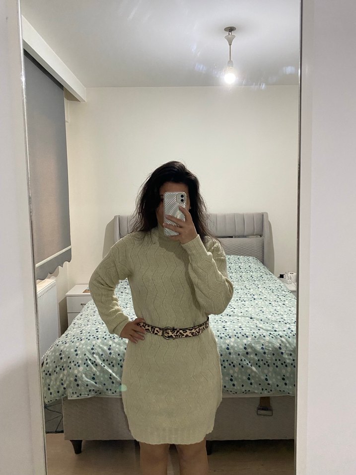 Krem Triko Boğazlı Midi Kadın Kazak - Görsel 3