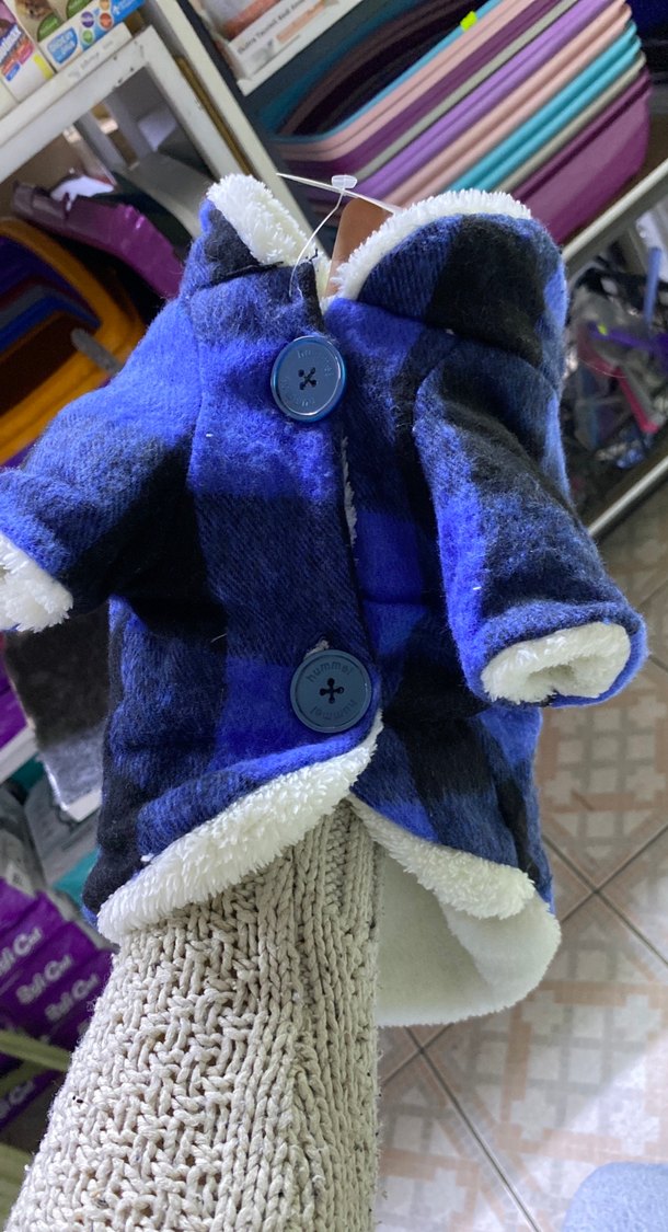 Mavi Kareli Kürklü Sokak Stili Köpek Kıyafeti - Görsel 3