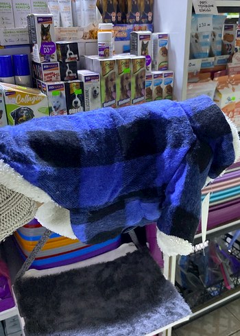 Mavi Ekose Desenli Kürklü Köpek Kıyafeti - Görsel 2