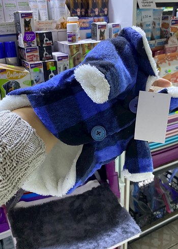 Mavi Ekose Desenli Kürklü Köpek Kıyafeti - Görsel 3