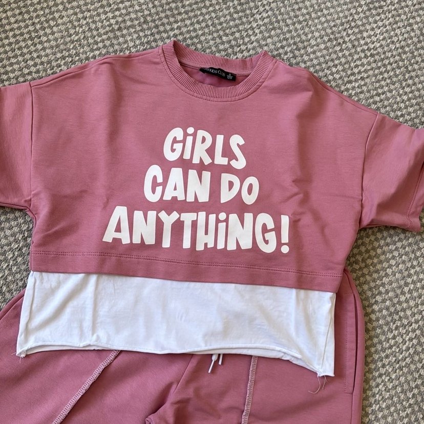 Pembe Baskılı Pamuklu Kız Çocuk Takım - Görsel 2