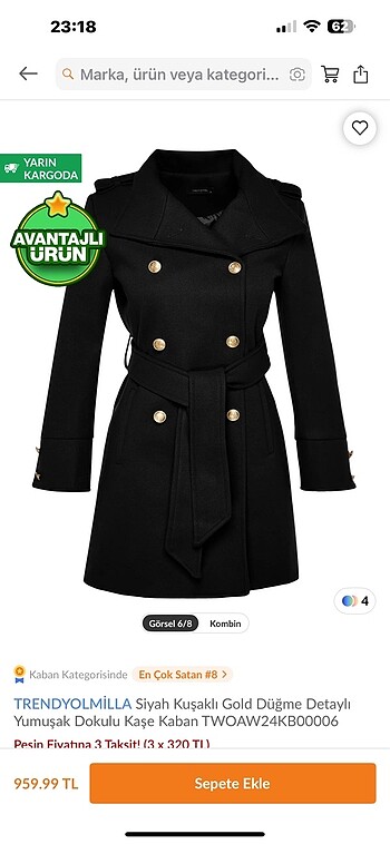 38 Beden Trendyolmilla siyah kaban
