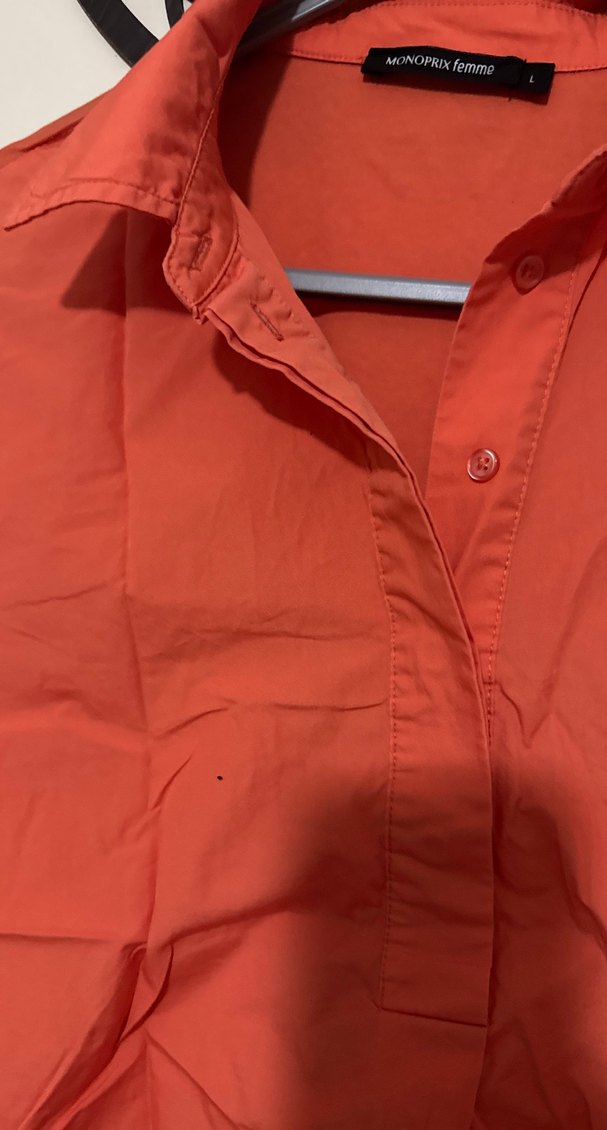 Kısa Kollu turuncu Keten Gömlek Monoprix yurtdışı markası - Görsel 3