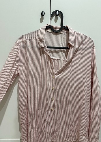 Pembe Çizgili Kadın Gömlek - Görsel 2
