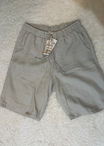 Kadın Bej Keten Salaş Bermuda Şort - Görsel 2