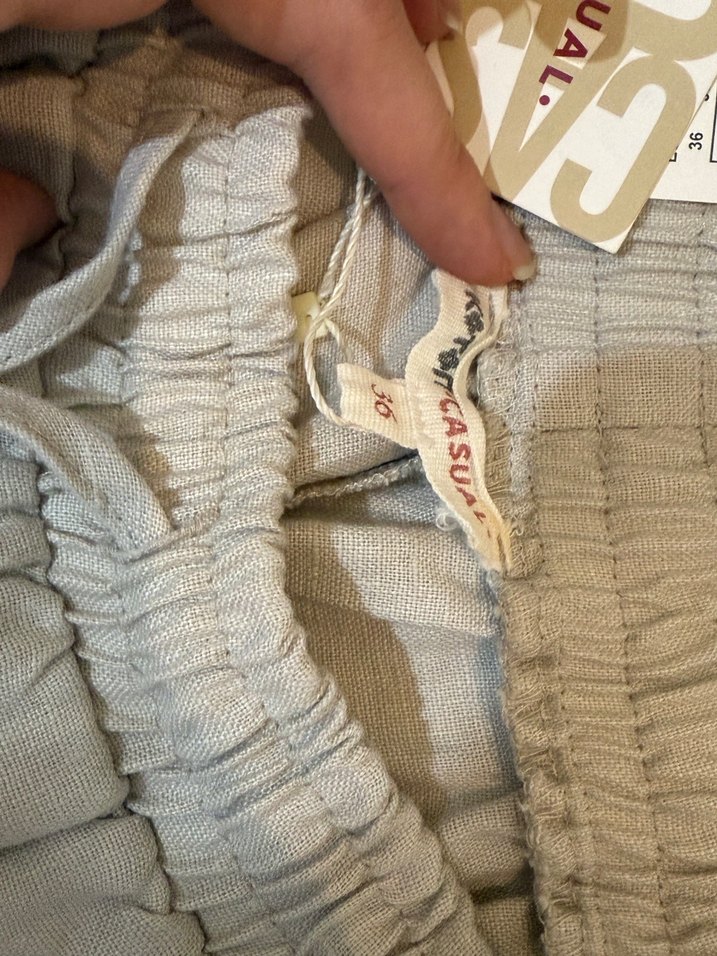 Kadın Bej Keten Salaş Bermuda Şort - Görsel 3