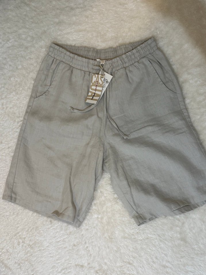 Kadın Bej Keten Salaş Bermuda Şort - Görsel 2