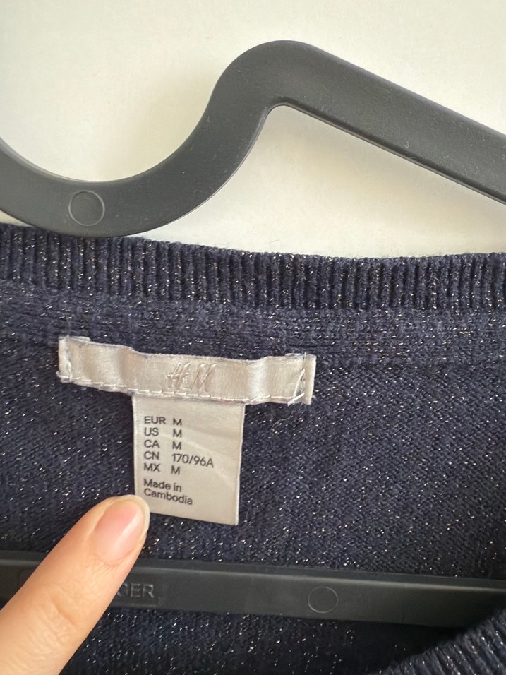 Lacivert Kadın Uzun Kollu Simli Triko Kazak - Görsel 2