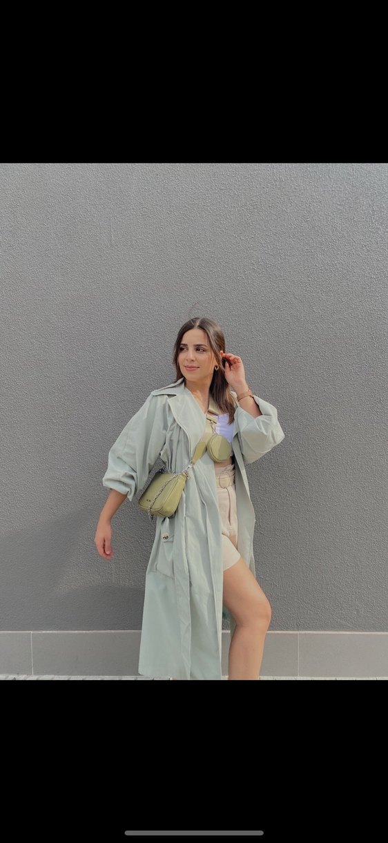 Mint yeşili bel bağlamalı trençkot - Görsel 4