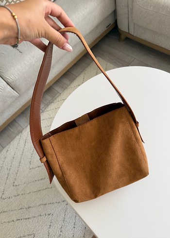 Kahverengi Süet Minimalist Kadın Çanta - Görsel 4