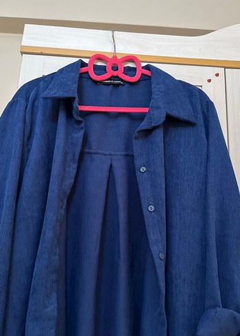 46 Beden mavi Renk Lacivert Denim Midi Gömlek