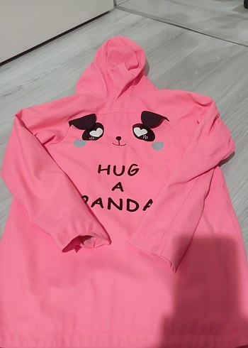 Kız Çocuk Kapüşonlu Pembe Fermuarlı Yağmurluk - Görsel 5