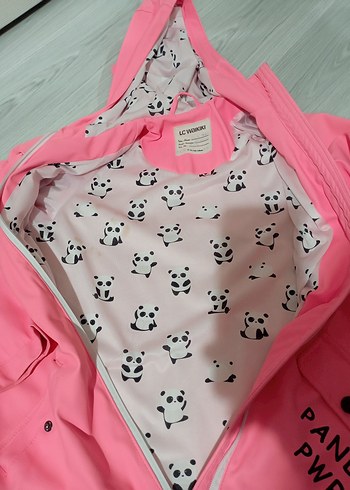 Kız Çocuk Kapüşonlu Pembe Fermuarlı Yağmurluk - Görsel 3