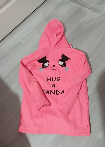 Kız Çocuk Kapüşonlu Pembe Fermuarlı Yağmurluk - Görsel 7