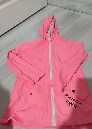 Kız Çocuk Kapüşonlu Pembe Fermuarlı Yağmurluk - Görsel 2