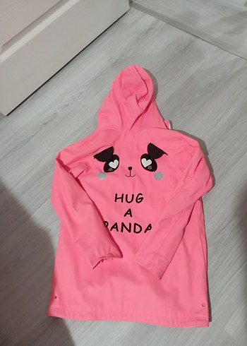 Kız Çocuk Kapüşonlu Pembe Fermuarlı Yağmurluk - Görsel 6