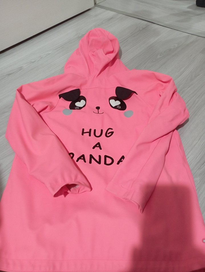 Kız Çocuk Kapüşonlu Pembe Fermuarlı Yağmurluk - Görsel 5