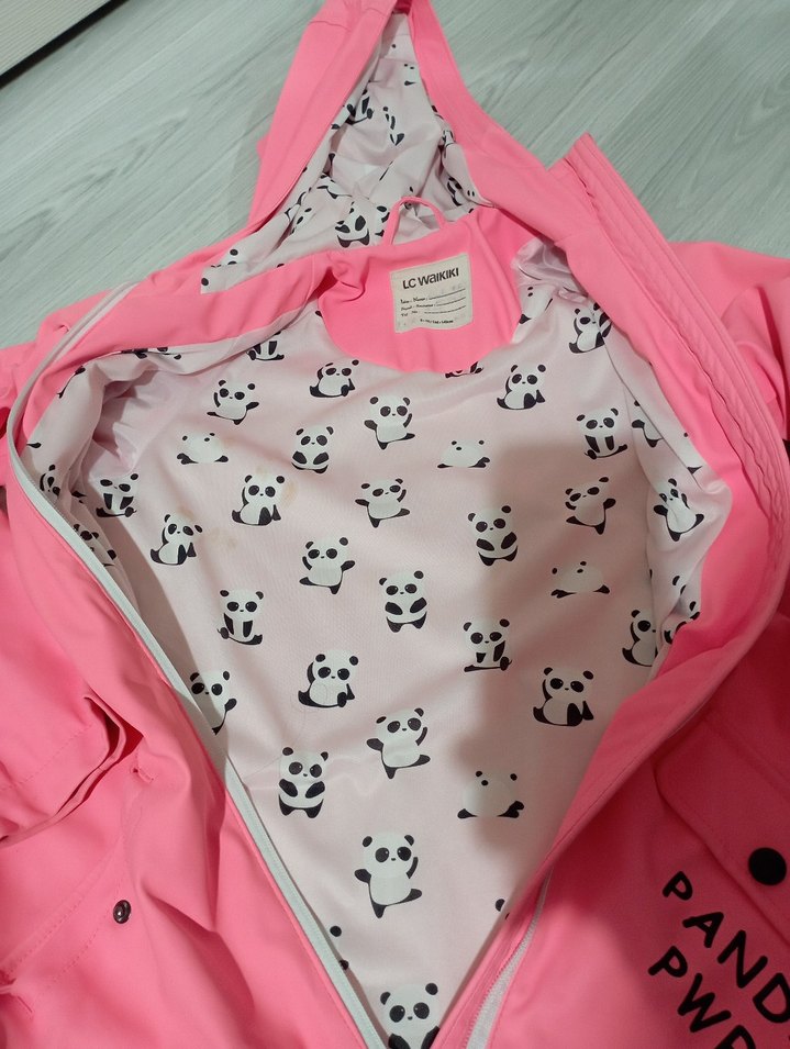 Kız Çocuk Kapüşonlu Pembe Fermuarlı Yağmurluk - Görsel 3