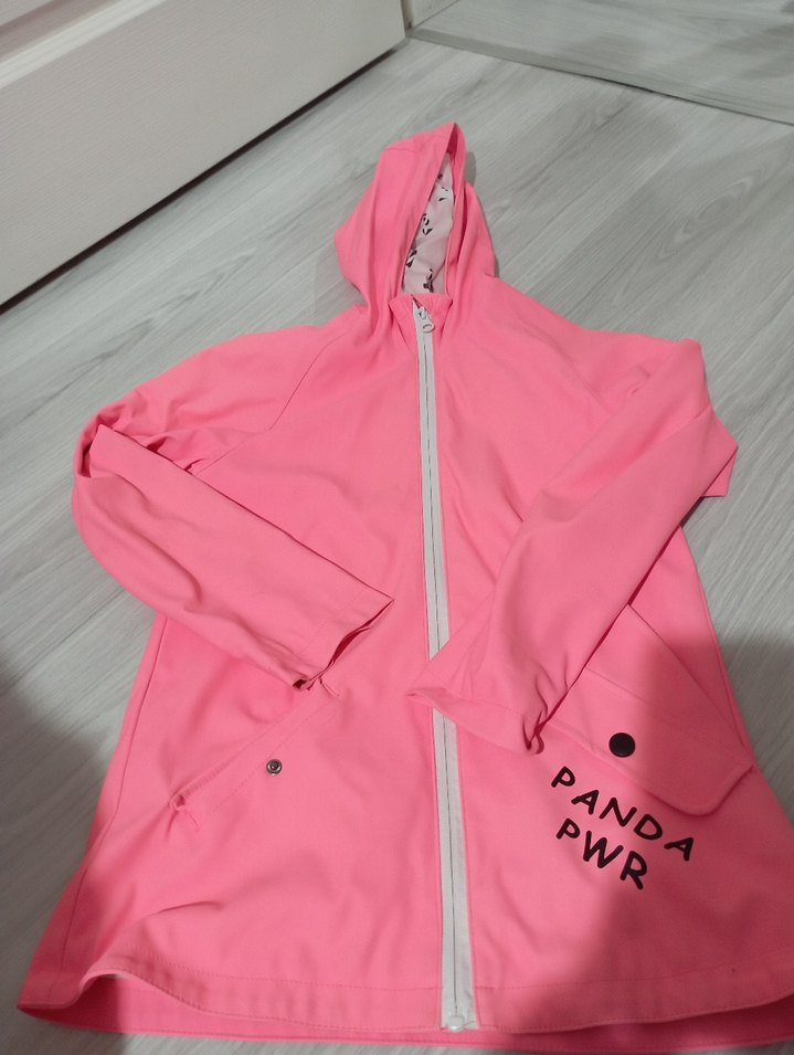 Kız Çocuk Kapüşonlu Pembe Fermuarlı Yağmurluk - Görsel 2