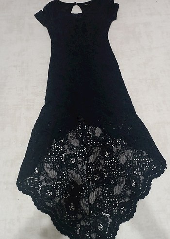 Dantel Detaylı Uzun Siyah Straplez Elbise - Görsel 3