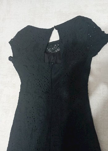 Dantel Detaylı Uzun Siyah Straplez Elbise - Görsel 7