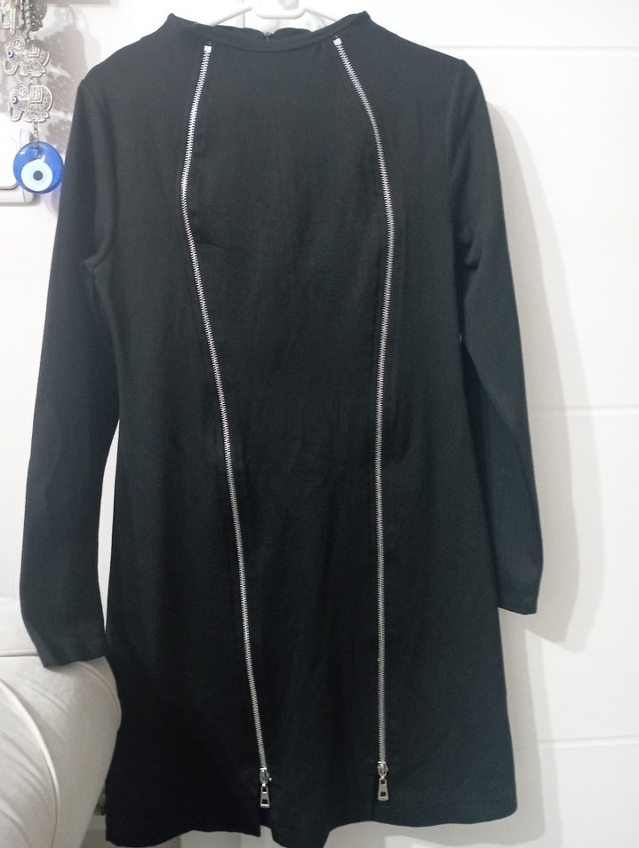 Siyah Fermuarlı Uzun Kadın Elbise - Görsel 3